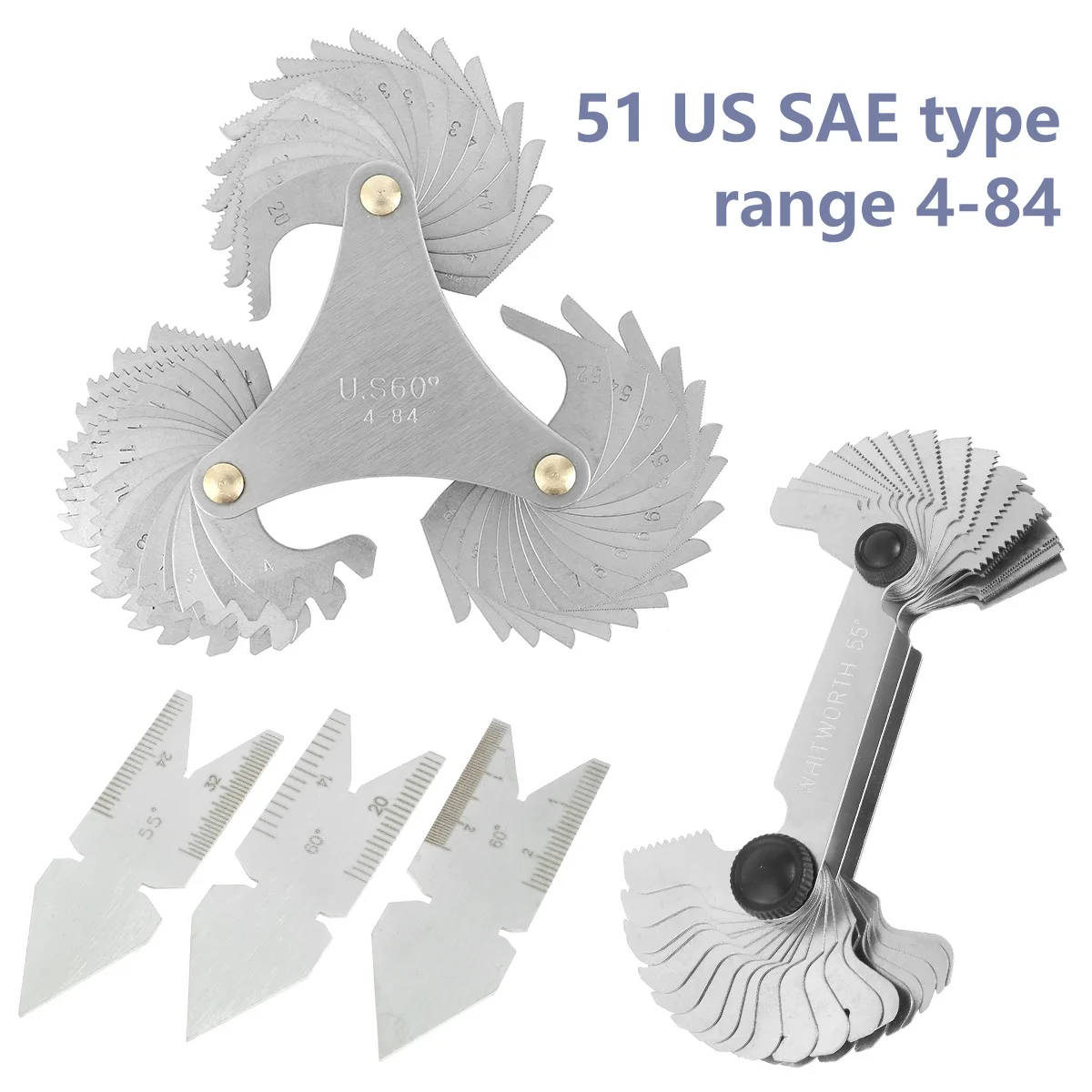 

55/60 Degree Metric Inch Thread Plug Gauge Gear Tooth Screw Pitch Gauges Measuring Carbon Steel Center Measurement Lathe Combina
