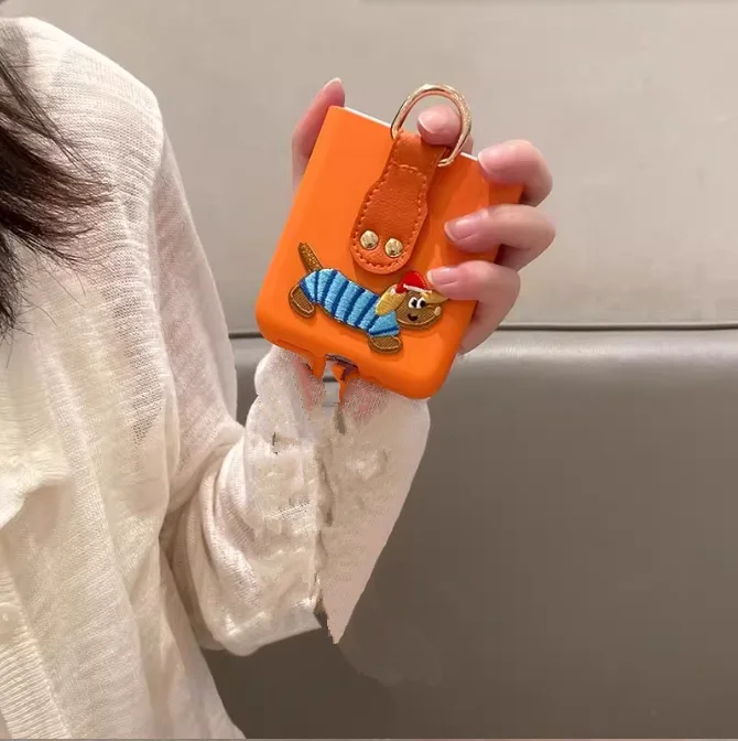 Корейский милый чехол с кольцом для ПК Razr50ultra Samsung Galaxy Z flip6 flip5 4 3 honor V Flip oppo find n3flip