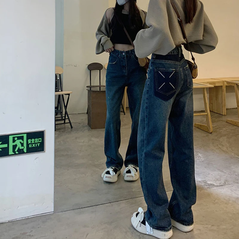 

Брюки женские джинсовые с высокой посадкой, винтажные мешковатые штаны в Корейском стиле, уличная одежда, Y2k