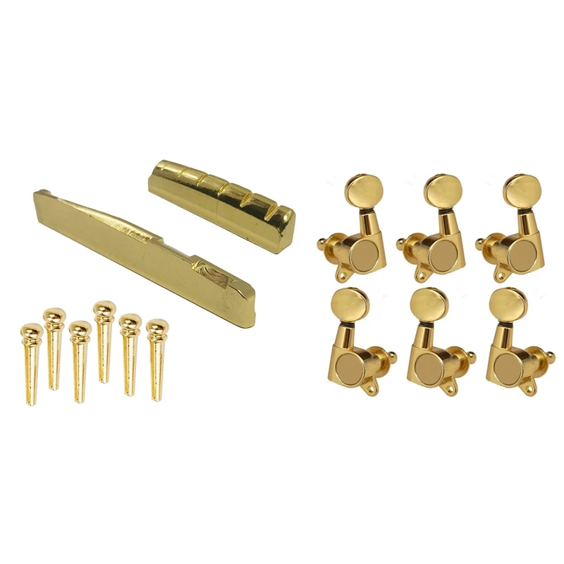 

6Pcs Guitar Brass Bridge Pins Saddle Nut Replacement Parts For Acoustic Guitar & 6 Pieces Guitar String Tuning Key Pegs/Machine