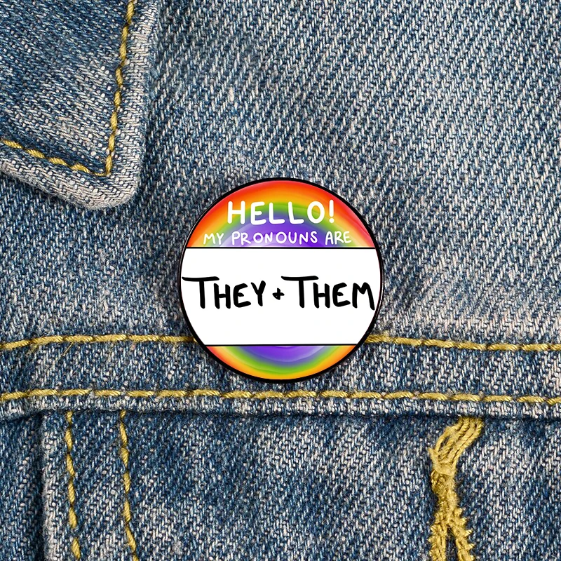 

Rainbow Pride Pronoun They them Pin Custom Funny vintage Brooches Shirt Lapel teacher Bag Cute Badge pins for Lover Girl Friends