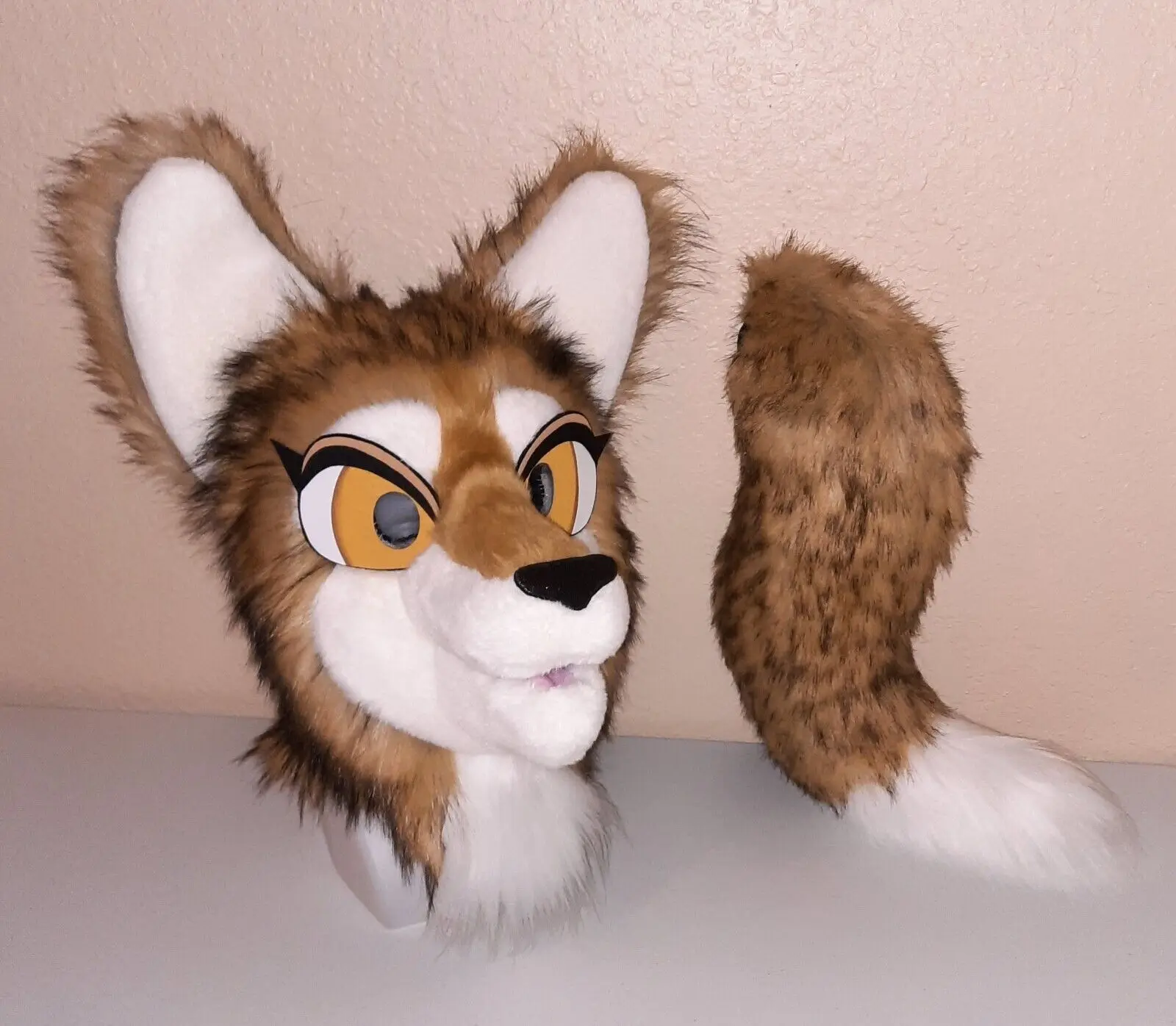 Brown Wolf Fursuit Partial Animal Costume Mascot Head and Tail Cartoon Cosplay Props