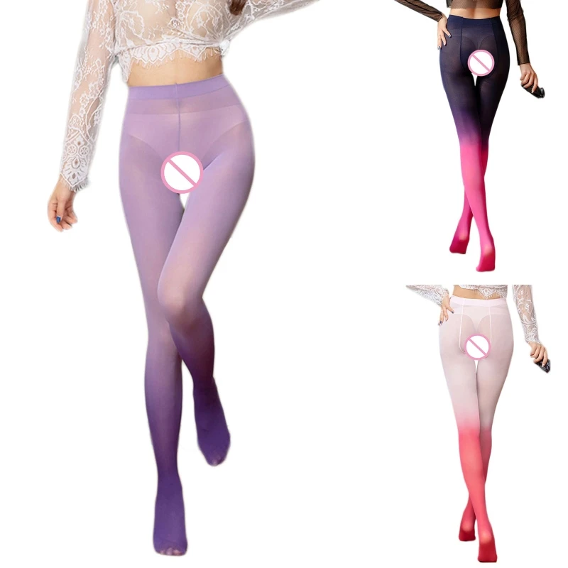 

Japanese Style Gradient Color Sexy Pantyhose Opening Crotch Tight Sheer Stockings 1Pair for Women Girls Female Costume Cosplay