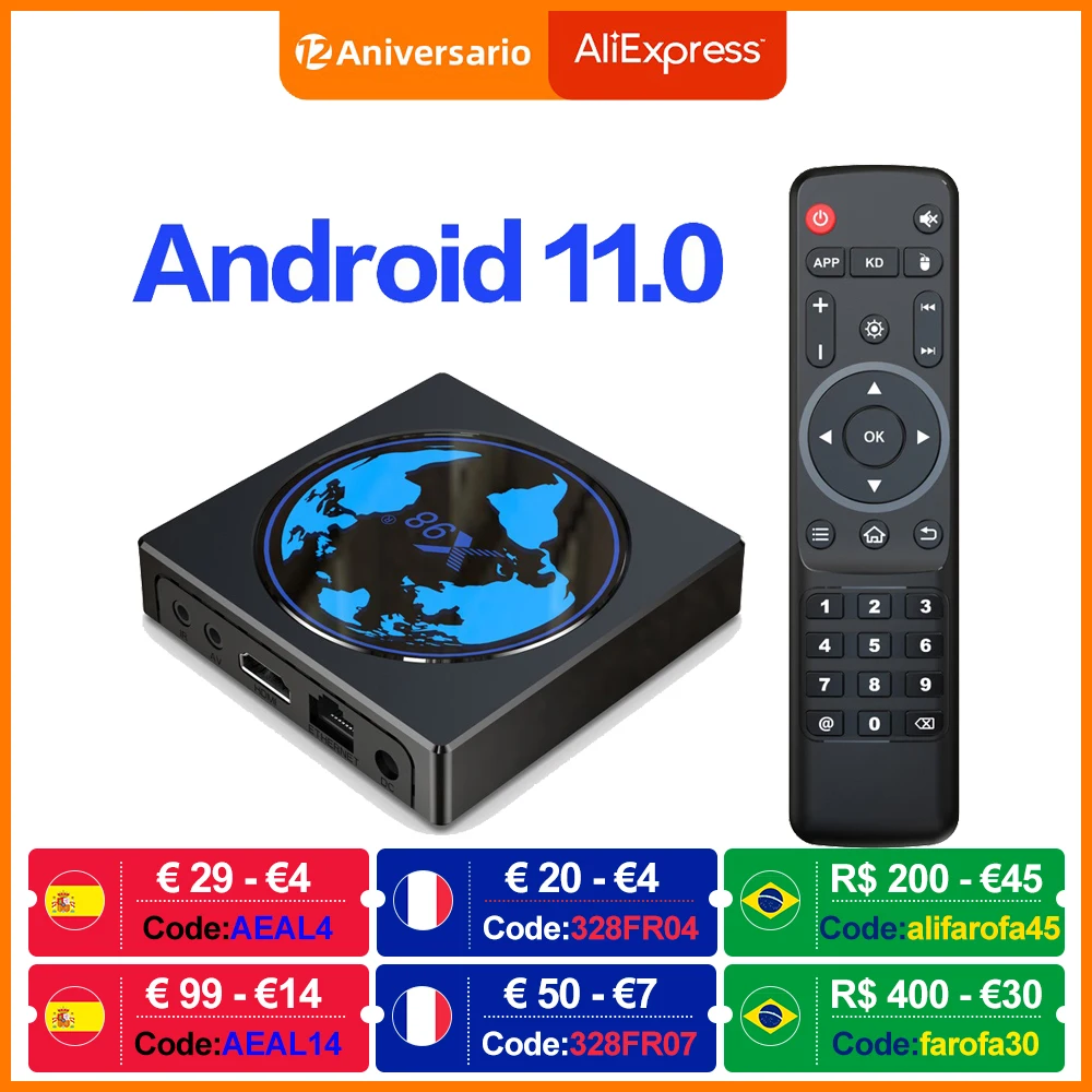 

ТВ-приставка Amlogic S905W2 на Android 11, 4 + 64 Гб, поддержка H.265