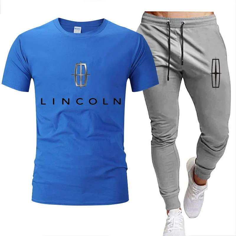 

Summer T-Shirt Trousers Pants Set Casual Brand Fitness Jogger Pants Hot-Selling T Shirts Fashicon Suit Men's Tracksuit Outfir