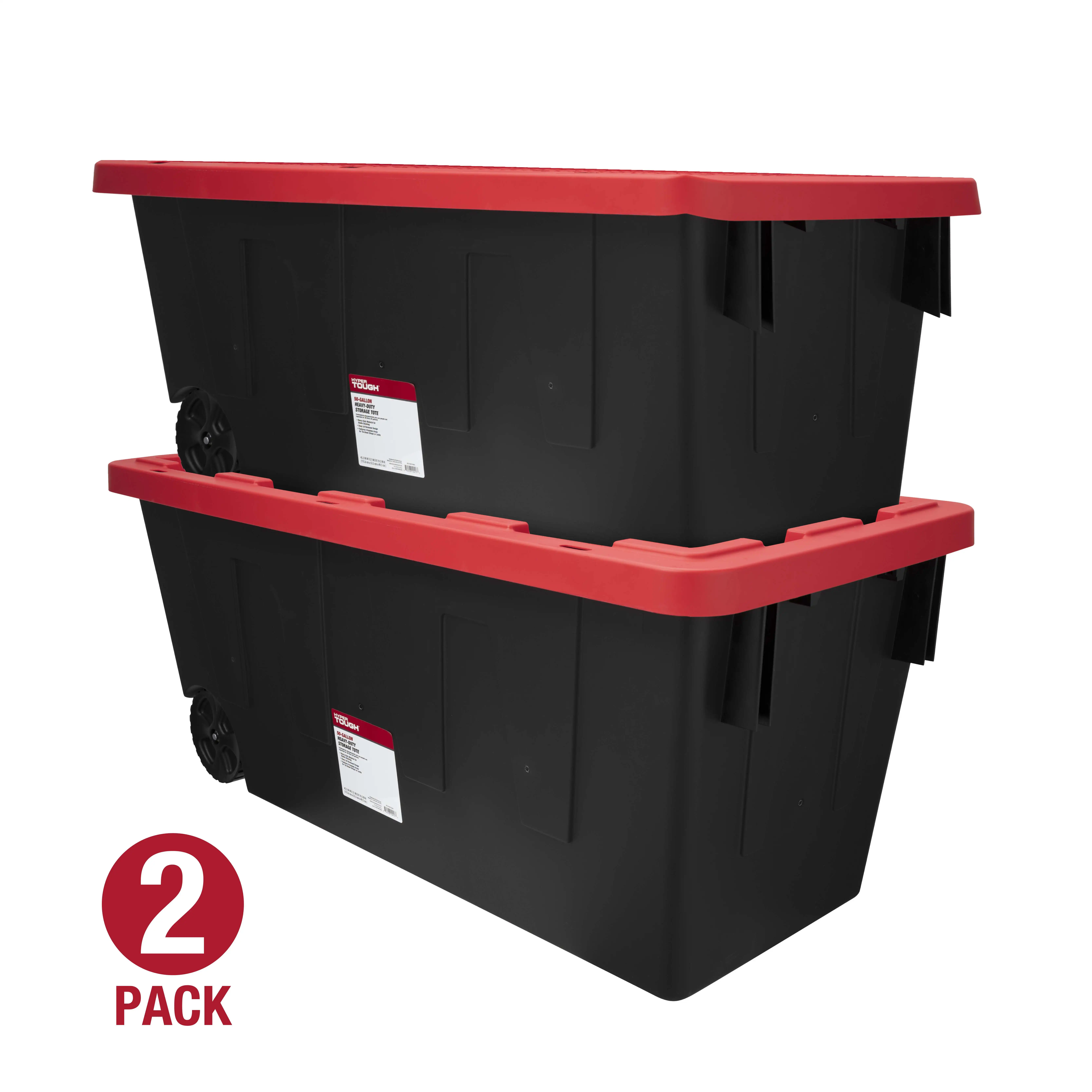 

2pcs 50 Gallon Snap Lid Wheeled Plastic Storage Tote with Pull Handle
