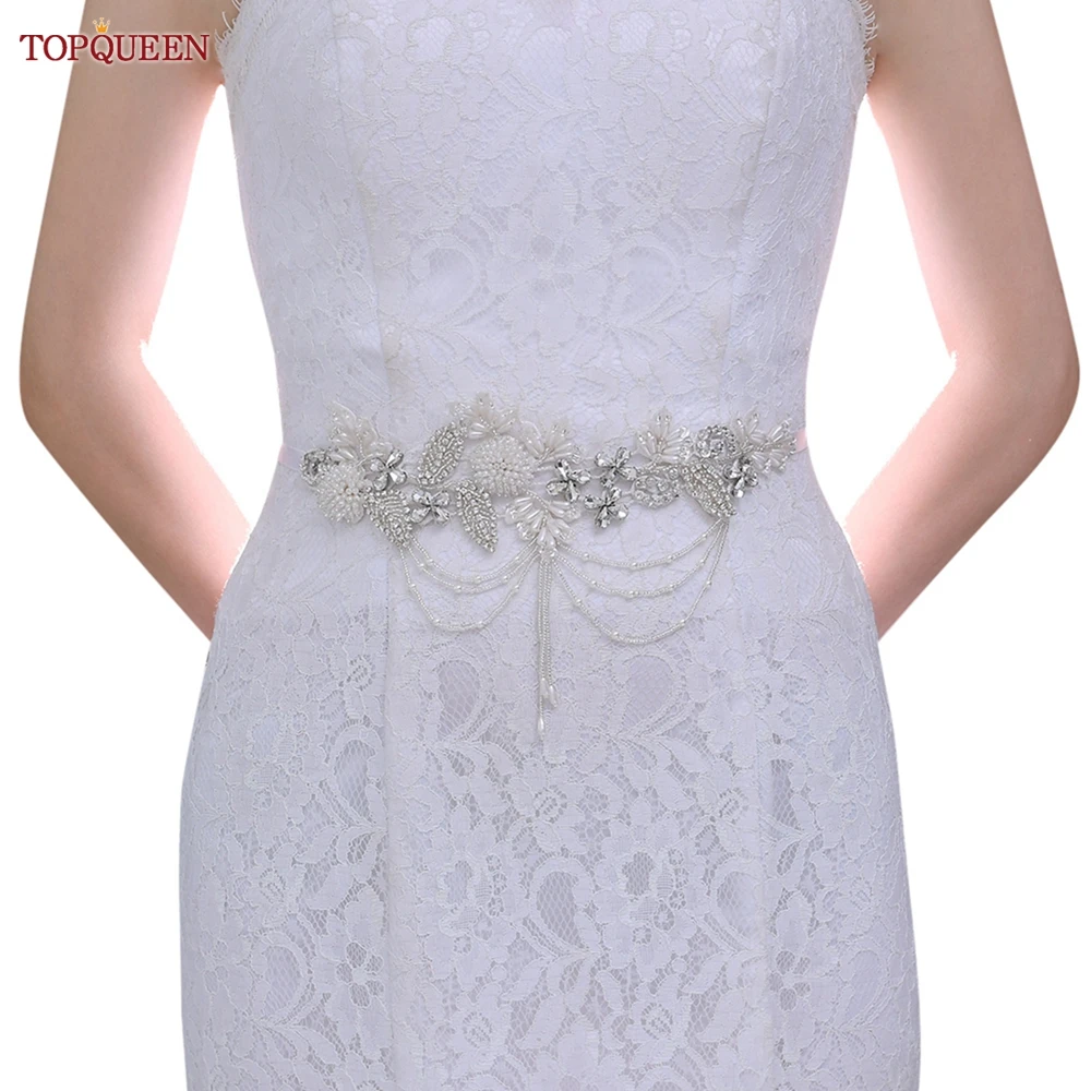 

TOPQUEEN S482 Fancy Bridal Belt Wedding Accessories Pearl Crystal Fringe Sash Women'S Dresses Girdles Rhinestone Appliques