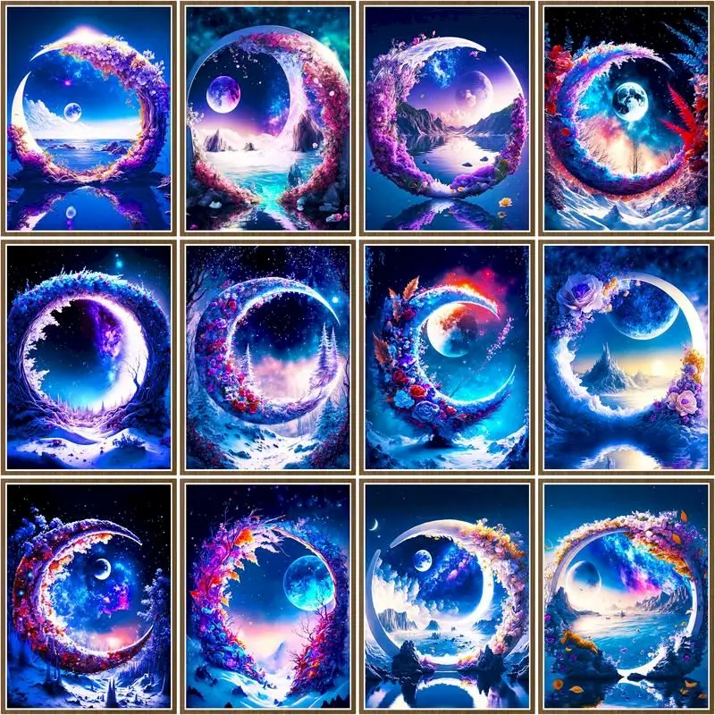 

CHENISTORY DIY Dream Abstract Moon Pictures By Number Kits Drawing On Canvas Painting By NumberHandPainted Home Decor