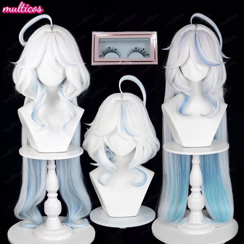 Фото Высокое качество Focalors Wig Fontaine Furina Косплей Парик Игра Genshin Синий Белый Термостойкие Синтетические Волосы Аниме Парики + Кепка Для Парика №1