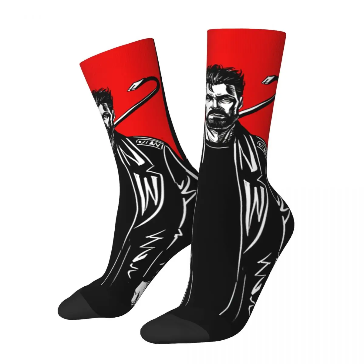 

Классические мужские носки в стиле ретро, смешные счастливые носки с красным фоном в стиле харадзюку для мальчиков, билли, тв-шоу, хип-хоп, повседневные сумасшедшие носки