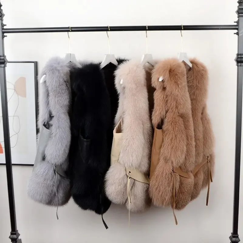 Осень-зима Теплый жилет из 100% натурального лисьего меха Женская куртка без