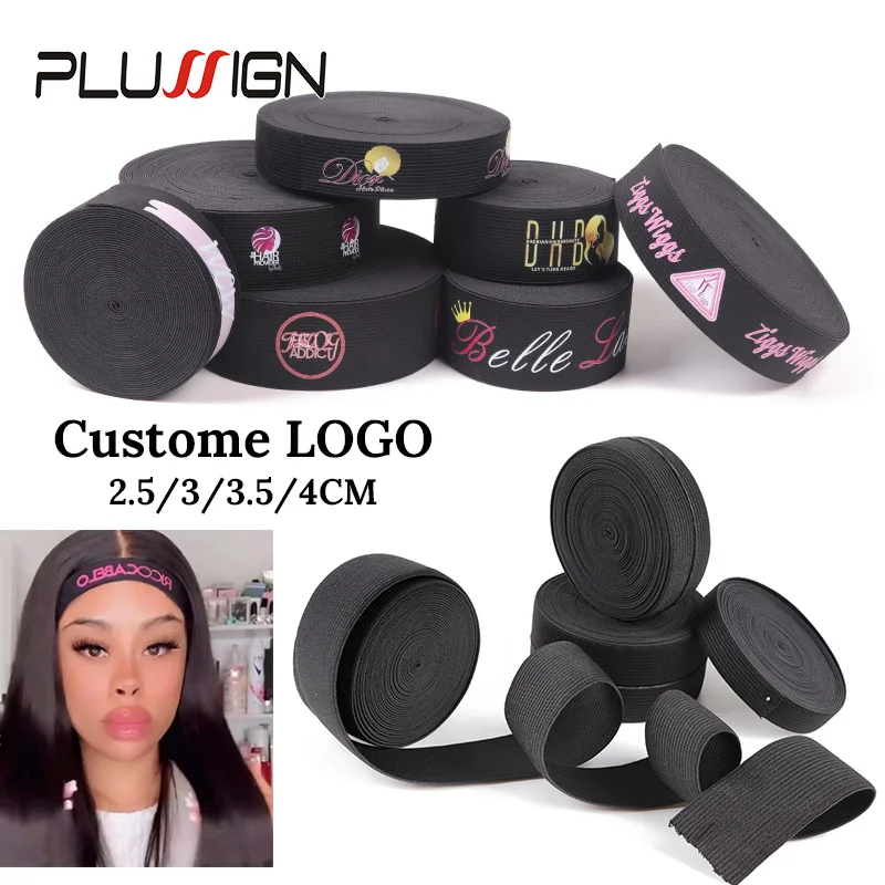 Plussign Black Thicker Elastic Band For Sewing Custom Wig Elasticband With Your Own Logo Wig Band To Hold Wig 2.5-4Cm Width