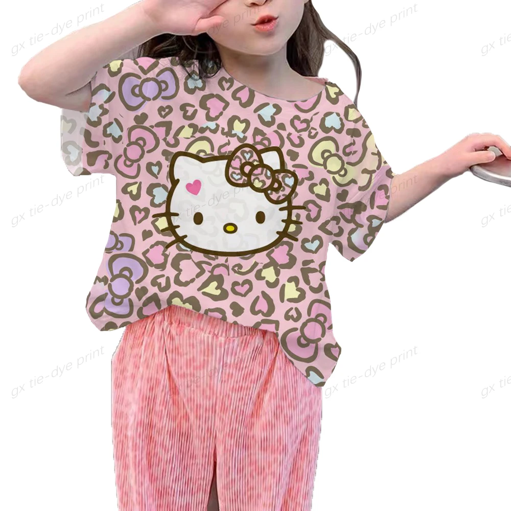 

Детская летняя футболка с коротким рукавом и принтом Hello Kitty