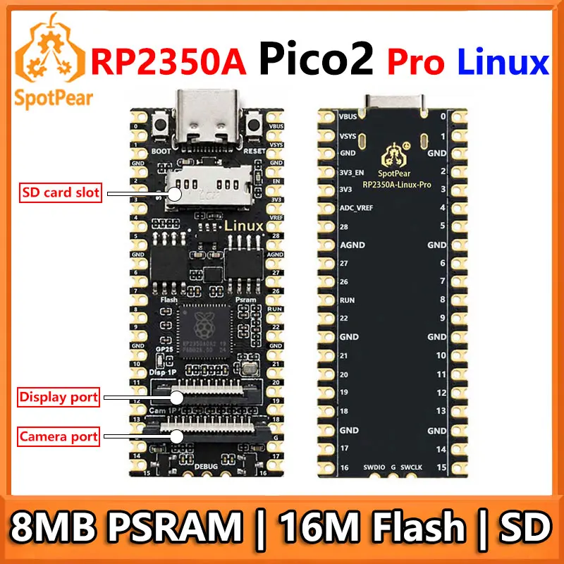Фото Плата для разработки Raspberry Pi Pico 2 Pro RP2350A Linux с PSRAM-8МБ, дисплеем N16R8, сенсорным экраном, камерой, двухъядерным процессором и двухархитектурной архитектурой №1