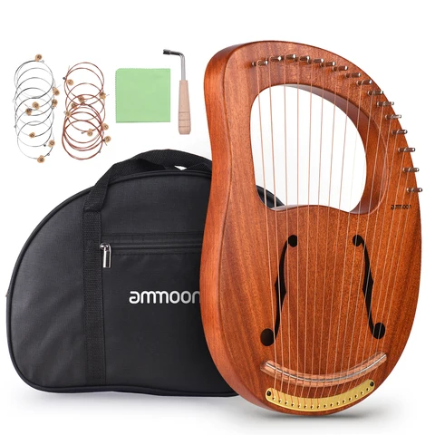 Ammoon WH-16 16 струн, деревянные Lyre металлические струны, твердые металлические струны, инструмент с сумкой для переноски, гаечный ключ, музыкальная книга - изображение