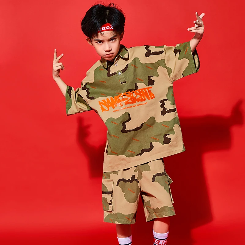 Костюм Джаз в стиле хип-хоп для девочек и мальчиков камуфляжный топ с коротким