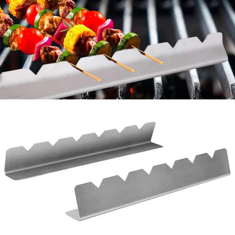 

Eco-friendly Kebabs Holder Heat-Resistant Multifunctional Silver Color Grill Skewers Holder Two-Piece Set Kebabs Racks Display