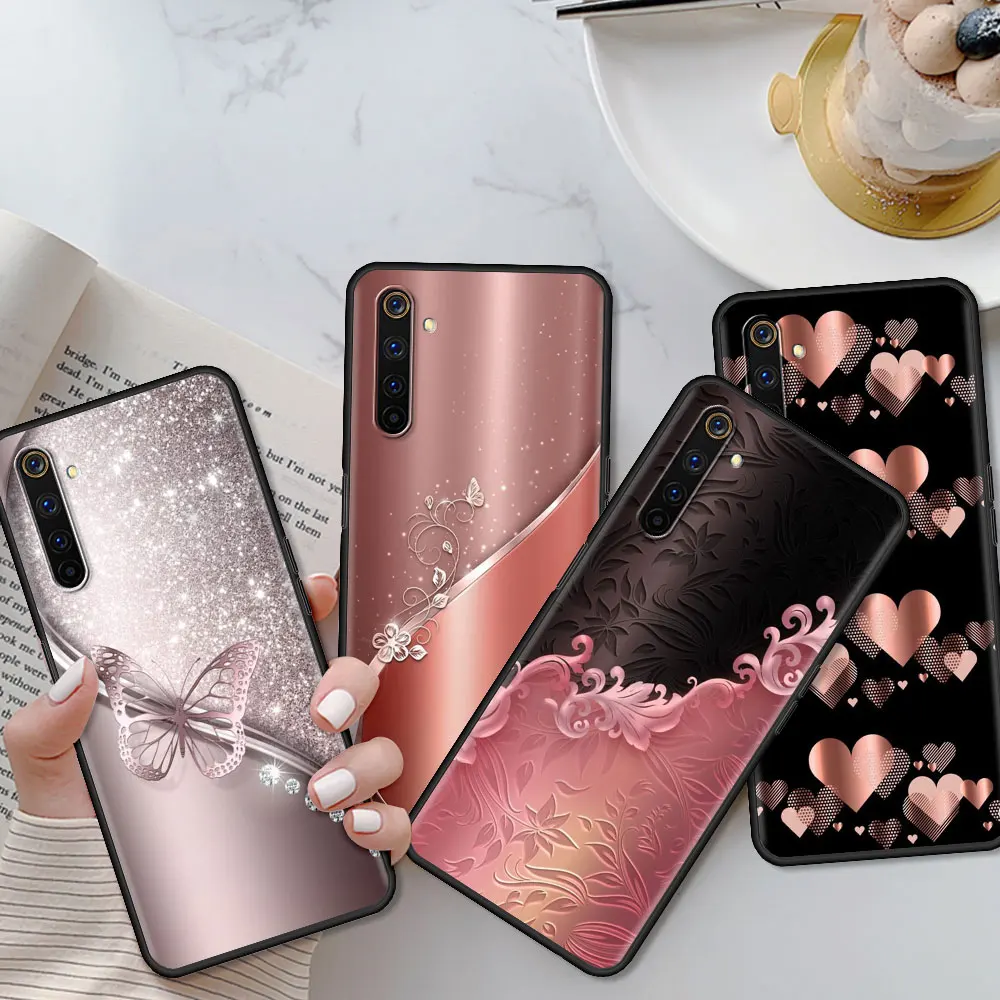 

Case For Realme 8 C21 6 C3 7 GT Master XT C11 7i 5 C15 C12 X50 Pro C20 C21Y Black TPU Phone Cover Tampa Love Bow