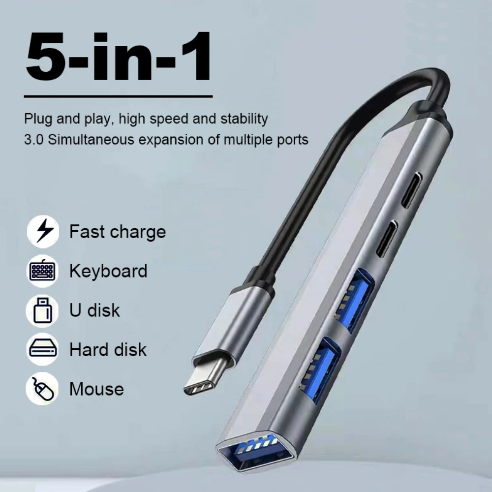 

5 In 1 Type-c Extender Hub Gadget Adapter Docking Station 5gbps For Macbook Pc Laptop Phone High Speed 5-port Type C Hub 5 Ports