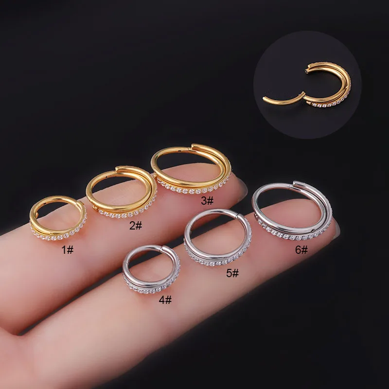 

Stainless Steel Earrings Piercing Nose Ring Zircon Cross Hinged Clicker Helix Conch Cartilage Seamless Closed Ring Body Jewelry