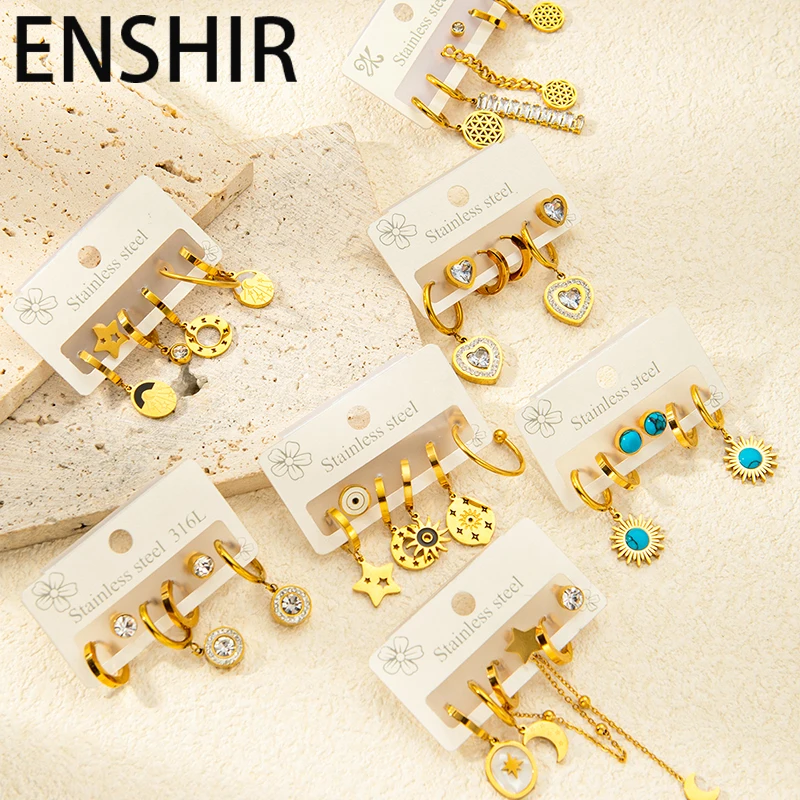 para kolczyki ze stali nierdzewnej 316L dla kobiet modny śliczny styl Vintage okrągłe serce wzór gwiazdy modna biżuteria ...