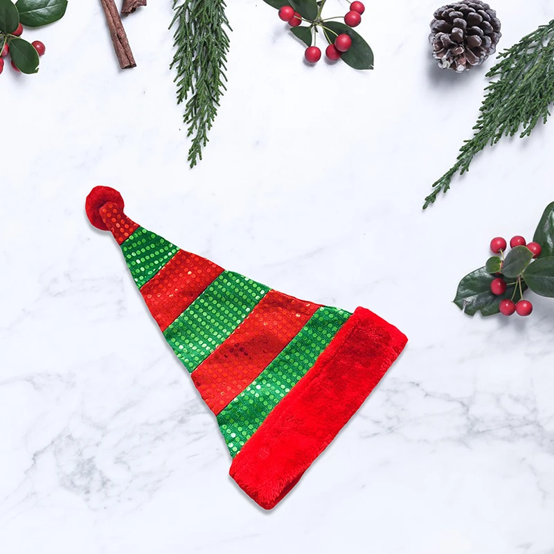 

BeQeuewll Santa Hats for Adults and Kids Christmas Cap Red Green Sequins Patchwork Santa Hats Party Caps Bobbles Elf Hat