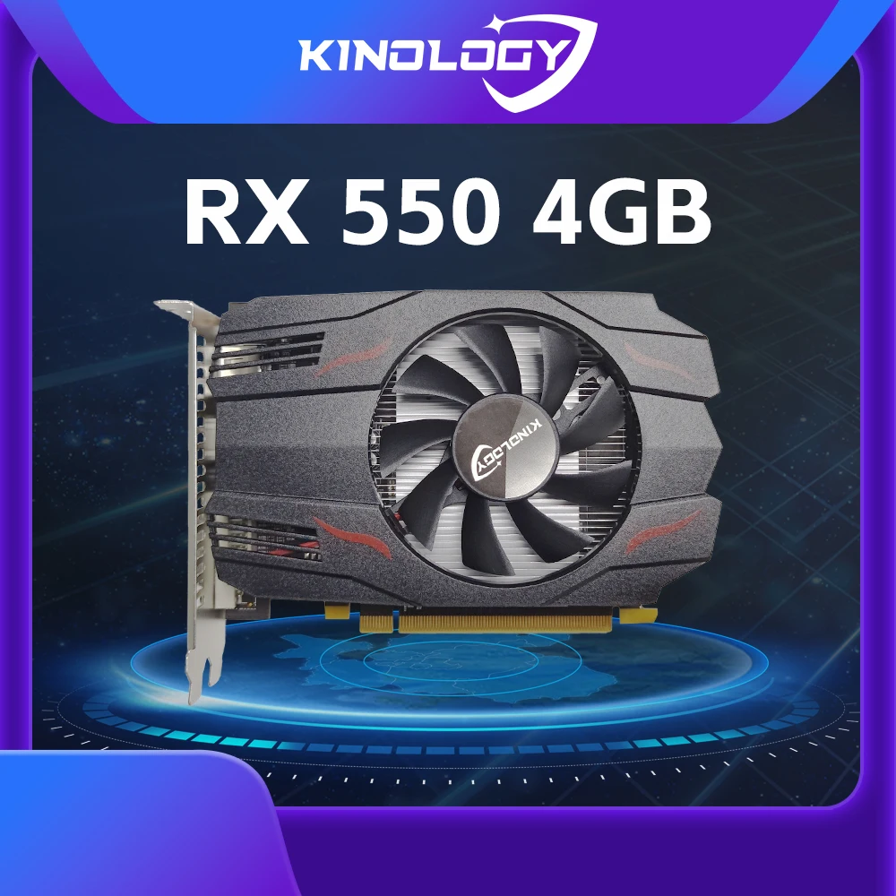 Видеокарта Kinology AMD RX 550, игровая видеокарта 4 Гб, GPU GDDR5 RX550 PCI-E 3,0 для настольного компьютера, HDMI DP DVI