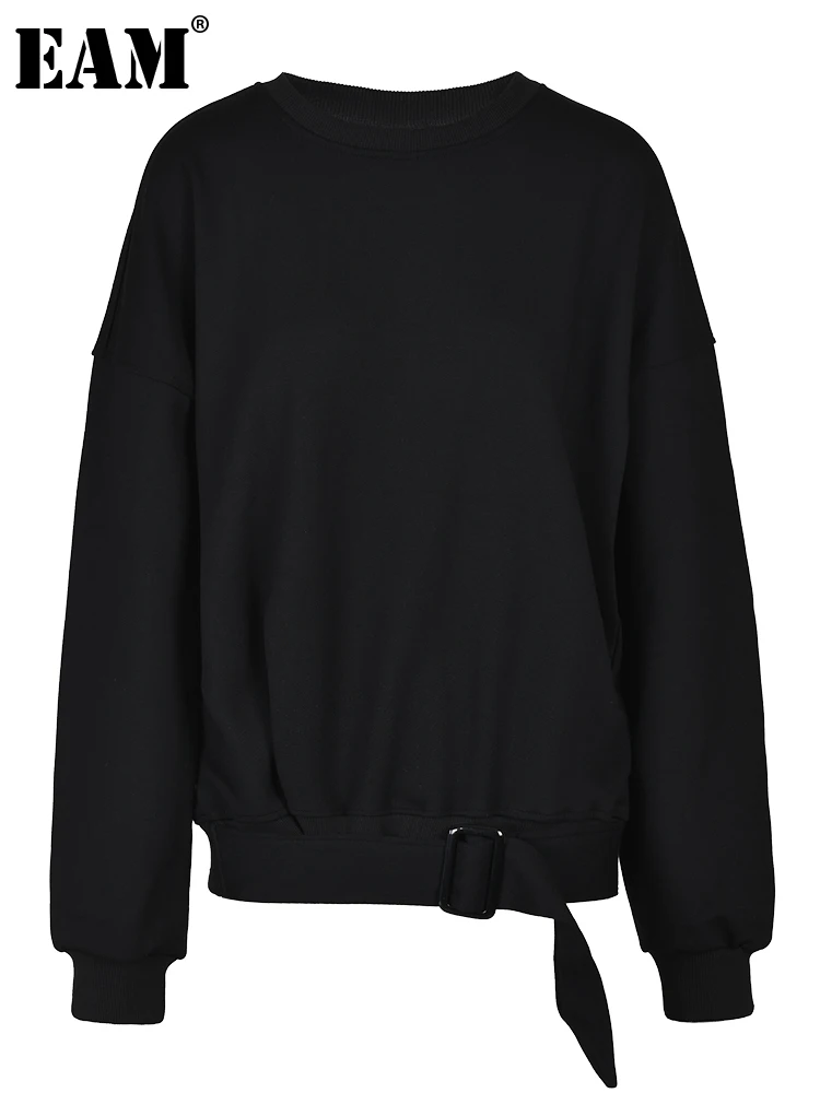 

[EAM] свободный крой, черный, большой размер, повседневный свитшот, новинка, с капюшоном, с длинным рукавом, женский, большой размер, модный, весна-осень 2023, 1DF7434