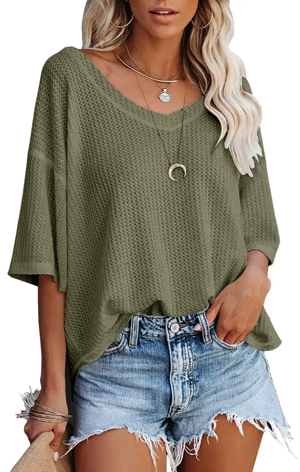 

Casual Women Breathable Dolman Sleeve Short Sleeve T-Shirt Solid Crew neck Polyester Summer Pullover Asymmetrical