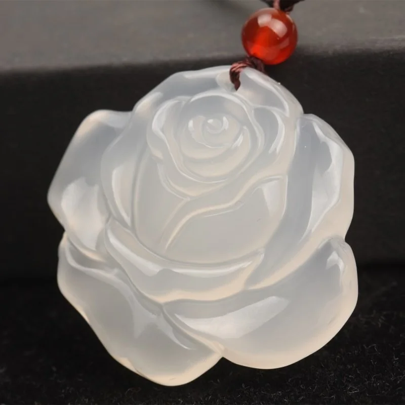 Natural White Agate Chalcedony Rose Pendant Women's Popular Versatile Pendant Jewelry