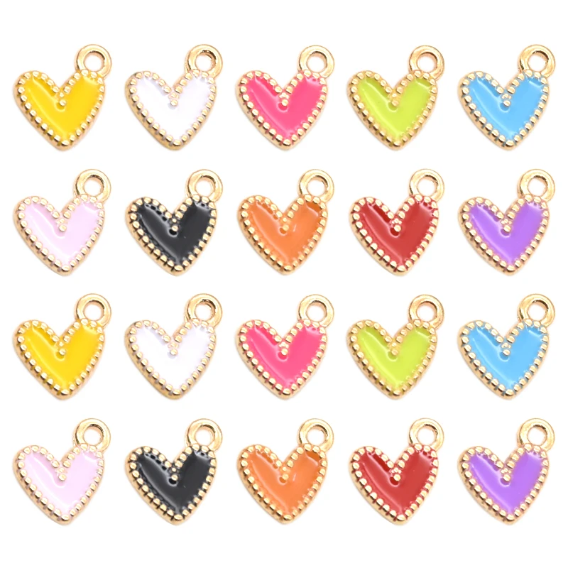 

20pcs 10 Styles Gold Plated Dangles Heart Enamel Charms Alloy Metal Love Pendants For DIY Necklace Bracelet Jewelry Making