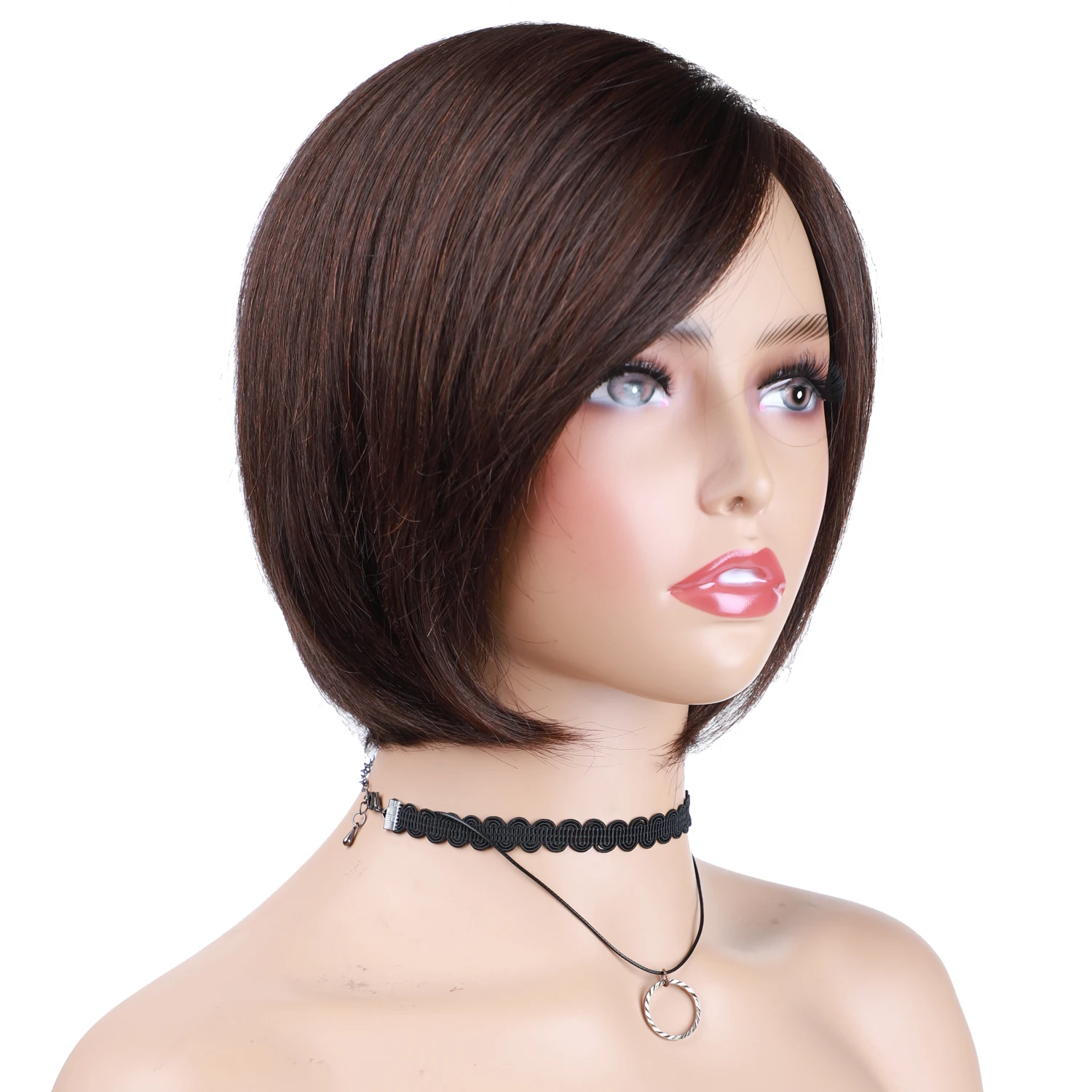 Короткие коричневые парики-фаллоимитаторы UNA смешивают человеческие волосы