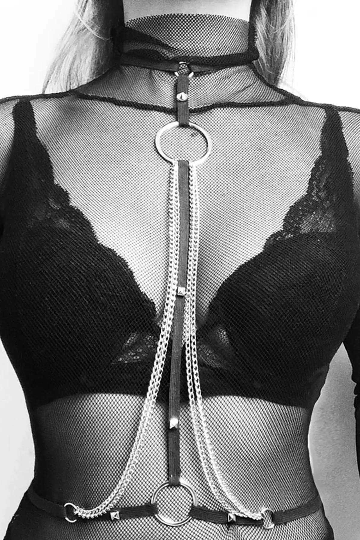 

Stylish Choker with Chain and Waist Belt, Fetish Wear, Bondage Girl, Collar Connect Cordet Harness - PNT426