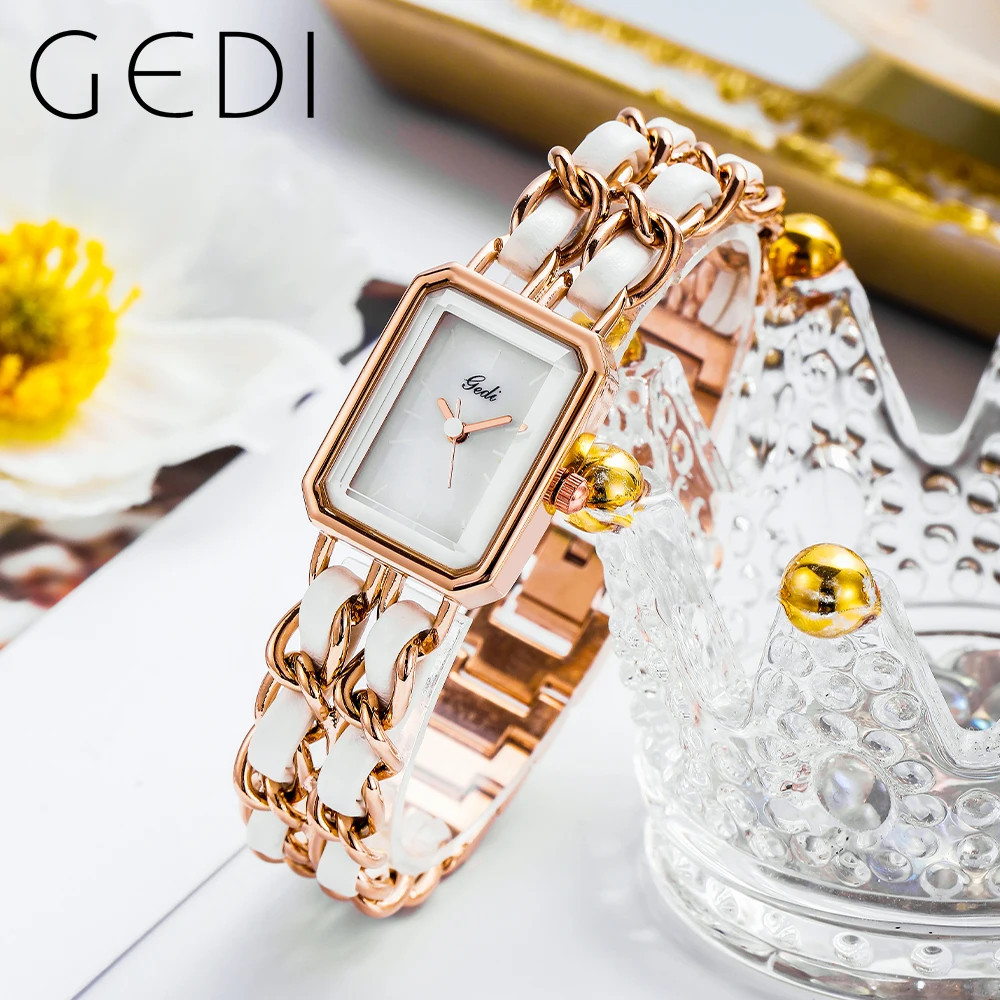 GEDI Rectangle Gold Bracelet Watch Women Fashion Quartz Wrist Watches Luxury Brand Waterproof Silver Lady Clock Relogio Feminino