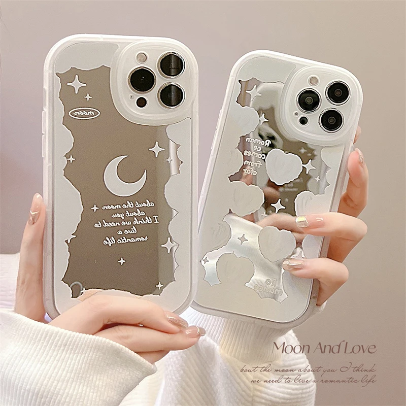 

Fashion Mirror Love Moon Star Phone Case For iPhone 13 Pro Max 12 11 X XR XS 7 8 Plus SE 2020 Soft TPU Silicone Shockproof Cover