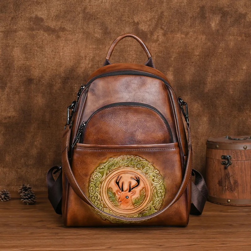 

100% новый высококачественный вместительный модный рюкзак из натуральной воловьей кожи индивидуальная винтажная сумка через плечо с головой оленя Роскошный дизайнерский Gg