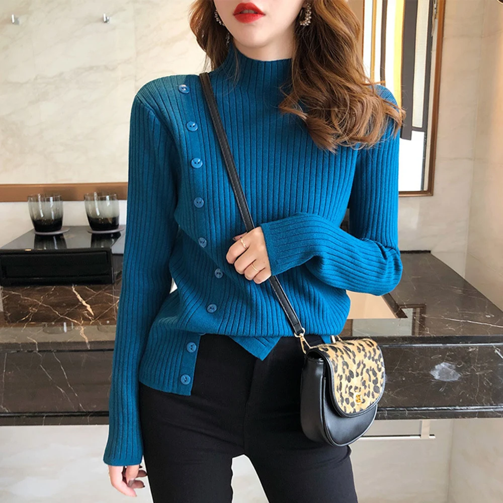 

Winter Autumn 2023 New Korean Long Sleeve Women Sweater Half High Neck Sweater Women Bottoming Top Loose Knitted Pullover