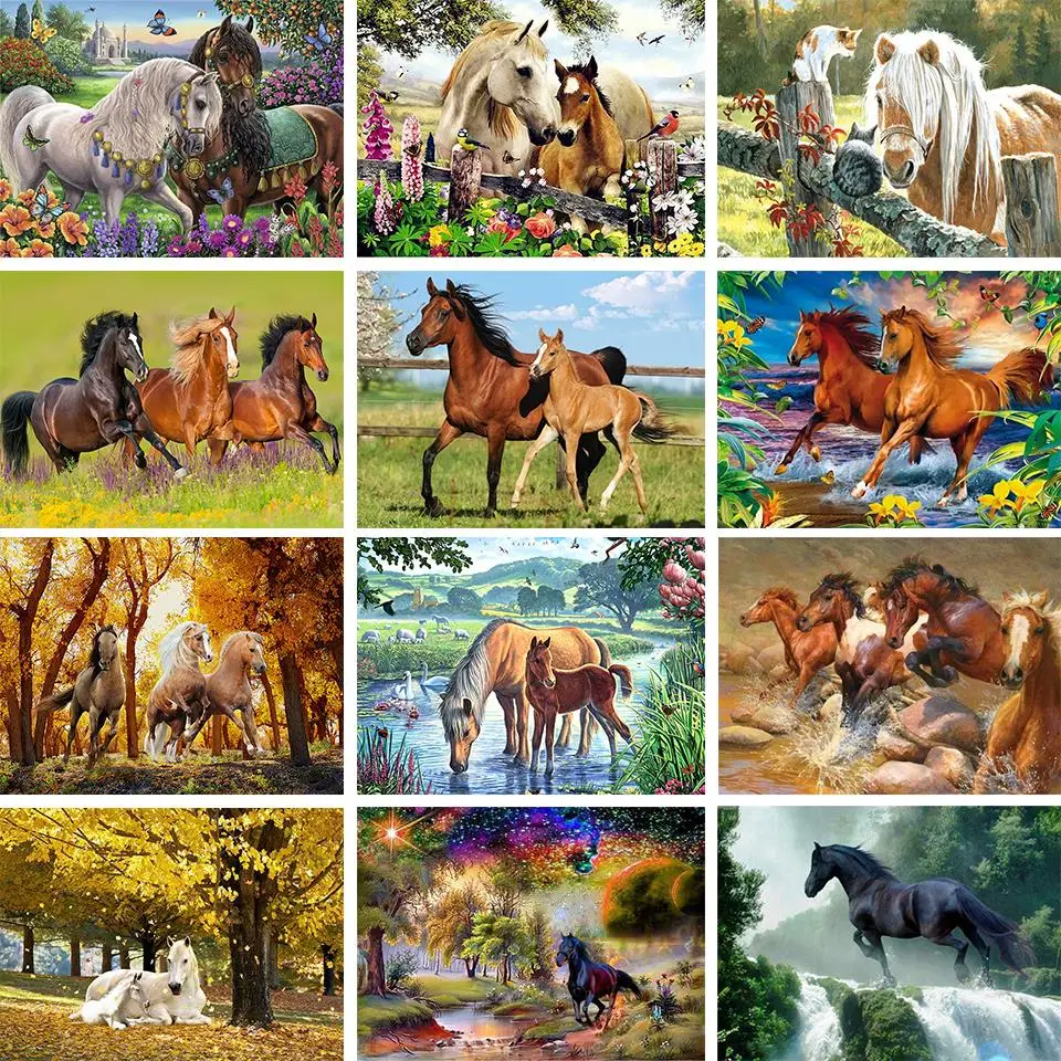 

Rose Flowers Picture Embroidery Diy Cross Stitch Kit unPainting Home Decoration Wall unPainting Handicrafts New Gift Horses 1