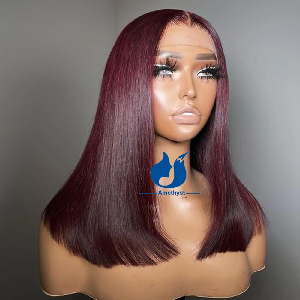 99j Blunt Cut Bob Human Hair 13x6 Deep Part Frontal Lace Wig Brown burgundy Brazilian Remy Hair Glueless Short Bob Wigs Human