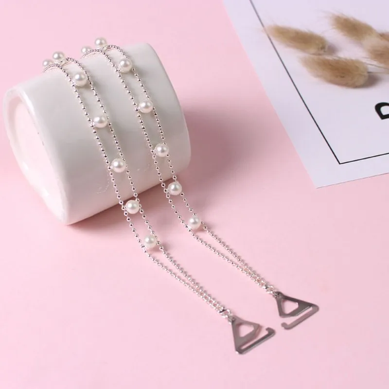 1 Pair Invisible Pearl Bra Shoulder Strap Non-slip Bra Women's Wedding Dress Summer Dress Anti-Skid Shoulder Braided Metal Chain