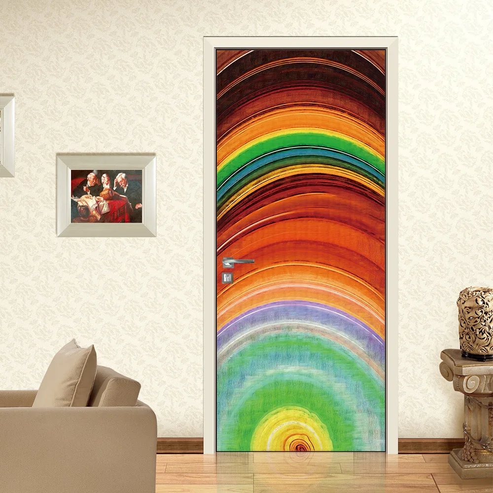 

3D Self-adhesive Creative Door Stickers Retro Bookshelf Home Door Stickers Wooden Door Decoration Decorative Wall Stickers