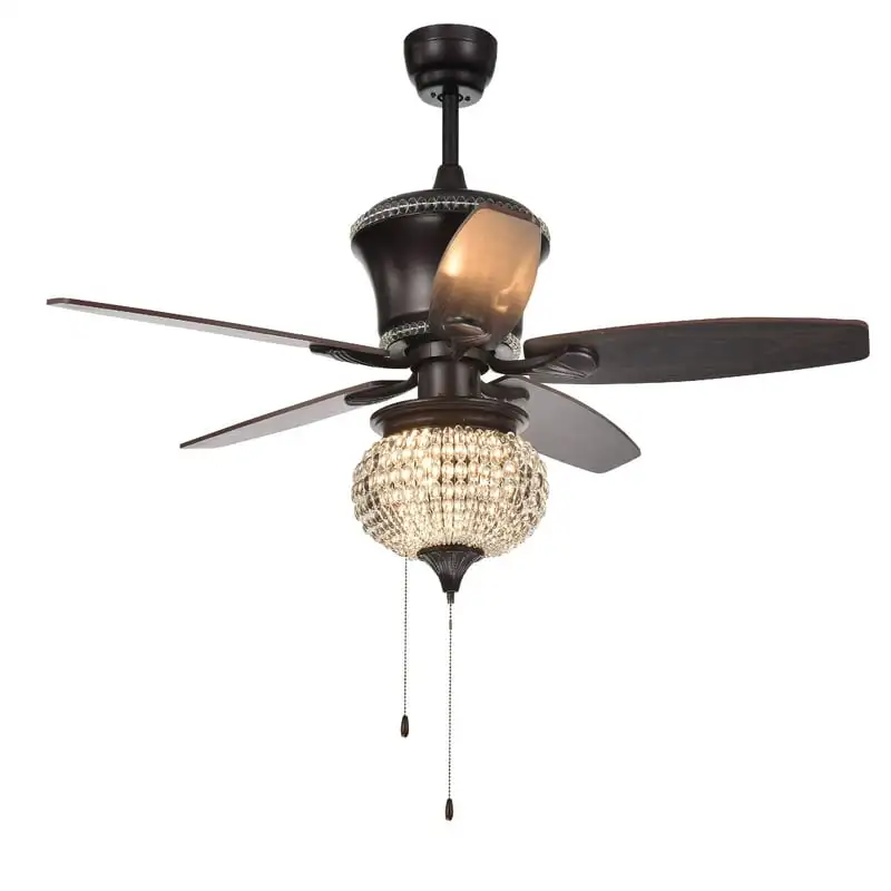 

52-Inch 5-Blade Ceiling Fan Crystal Shade Brown Finish