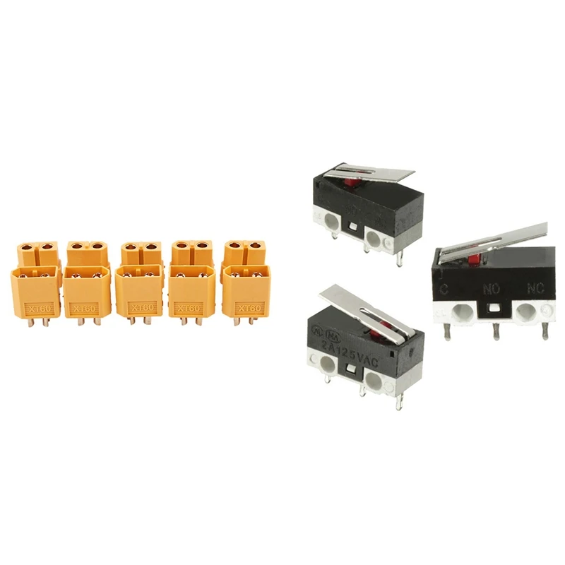 

10 шт. 2 А 125 в мини-концевой рычаг рычага привода роликовой ручки SPDT и 5 пар RC XT60 штекер и гнездо пара разъемов для батареи