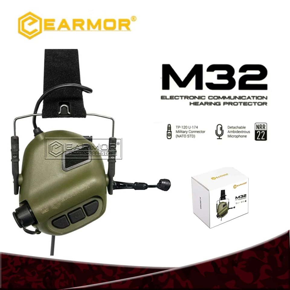 Тактическая гарнитура EARMOR M32 22 дБ наушники с шумоподавлением авиационная связь