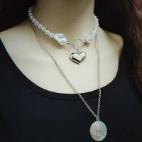 fashion peach heart multilayer baroque pearl temperament necklace hot selling beauty head clavicle sweater chain jewelry gift