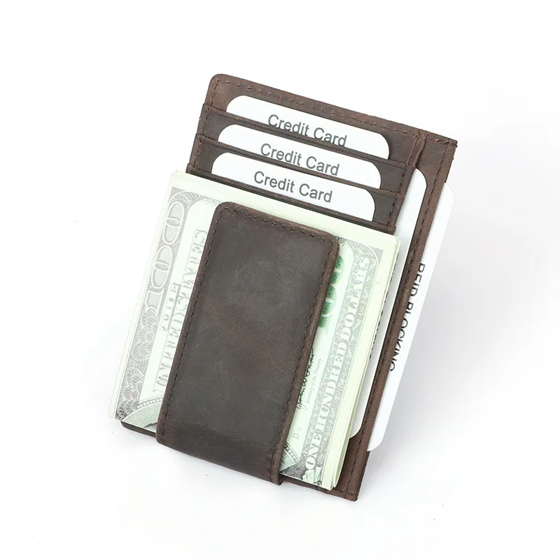 Slim RFID Blocking Leather Small Wallet Credit ID Card Case Purse Money Clip For Men Vintage Mini Cash Holder images - 6