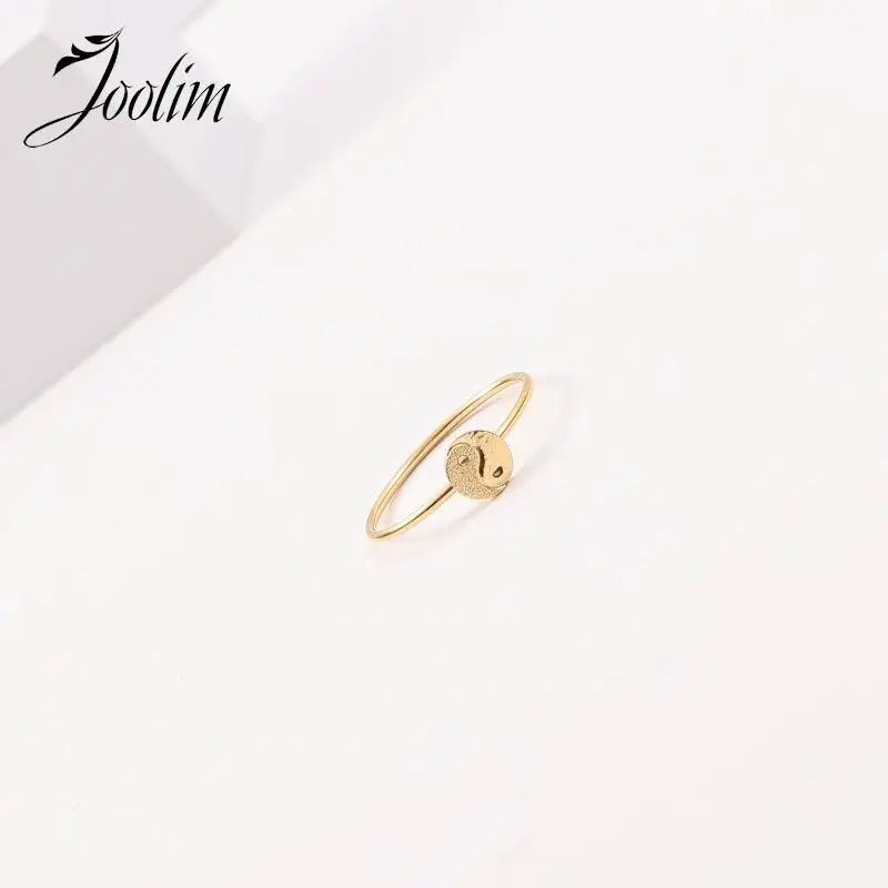 

Joolim Jewelry High End Pvd Wholesale Waterproof Vintage Classic Frosted Tai Ji Pattern Stainless Steel Finger Ring for Women