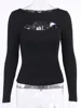 Autumn Women tshirt Hollow Out Solid Black White Long Sleeve Knitted Tee Tops Casual Slim O Neck Fashion t shirt 6