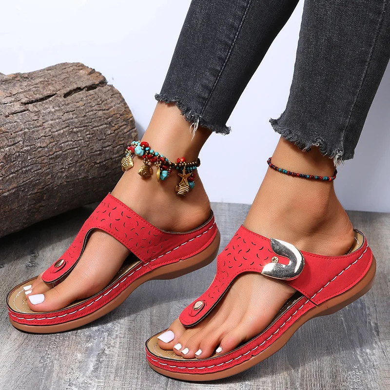

Summer Plus Size Sandals Women 2022 New Roman Wedge With Hollow Flip-flops Outside Wearing Beach Vacation Slippers Women