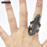 amumiu ancient silver plated metal lizard rings men rock punk biker ring for women animal jewelry catfish ring gift r016